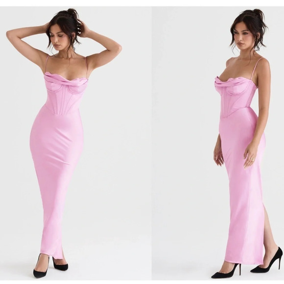 HOUSE OF CB 'Charmaine' Pink Corset Maxi Dress NWOT size M - Picture 3 of 15